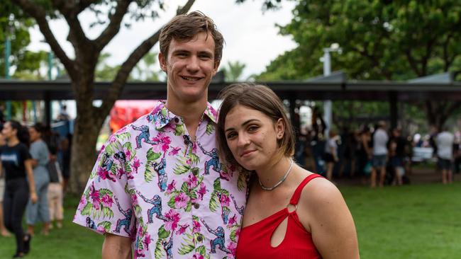 Darien Blair and Kiara Baker decided to celebrate the new year by making the trek into Darwin from Marrakai and Acacia Hills respectively. Picture: Che Chorley