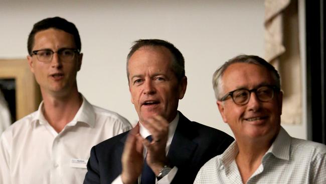Bill Shorten meets locals at the Geebung RSL, to launch Labor candidate Bart Mellish's campaign for the seat of Aspley in the Queensland election. Picture: AAP Image/Steve Pohlner.