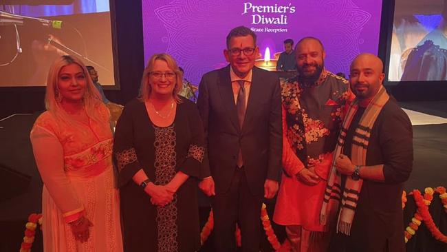 Multicultural Affairs Minister Ros Spence, second from left, and Premier Daniel Andrews, centre, at the Diwali state reception on Monday