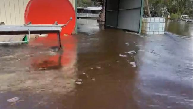 Foxtale houseboat shed area, during the floods Picture: Supplied