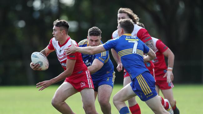 KincumberÃ&#149;s Keiran Diamond on attack in Toukley v Kincumber at Darren Kennedy Oval Sunday 7th May 2023 Central Coast Rugby League pic Sue Graham