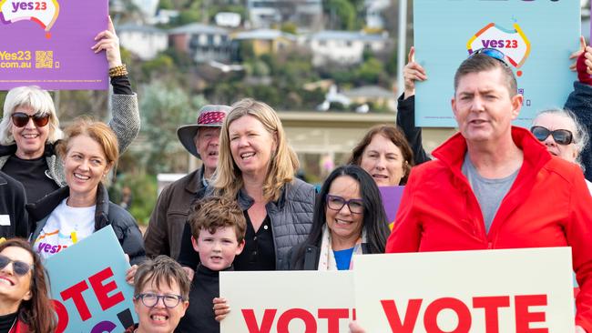 Liberal member for Bass, Bridget Archer and Indigenous Australians minister Linda Burney at the Yes 23 Launceston campaign launch. Picture: Scott Gelston