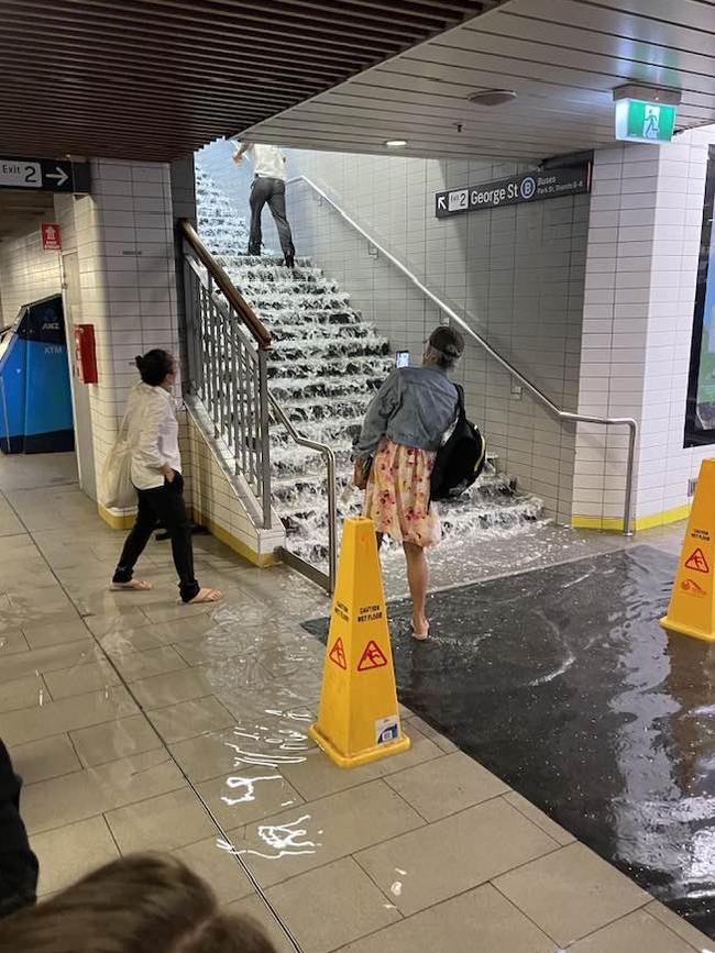 Town Hall Station has flooded as severe thunderstorms smash Sydney and its surrounds. Picture: Facebook