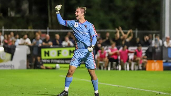 Gold Coast Knights goalkeeper Josh Langdon v Melbourne Victory in FFA Cup match at Croatian Sports Park. Picture: Mons Photography