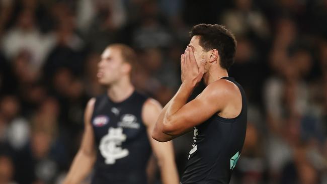 Jack Silvagni missed a sitter in the third term. Picture: Michael Klein