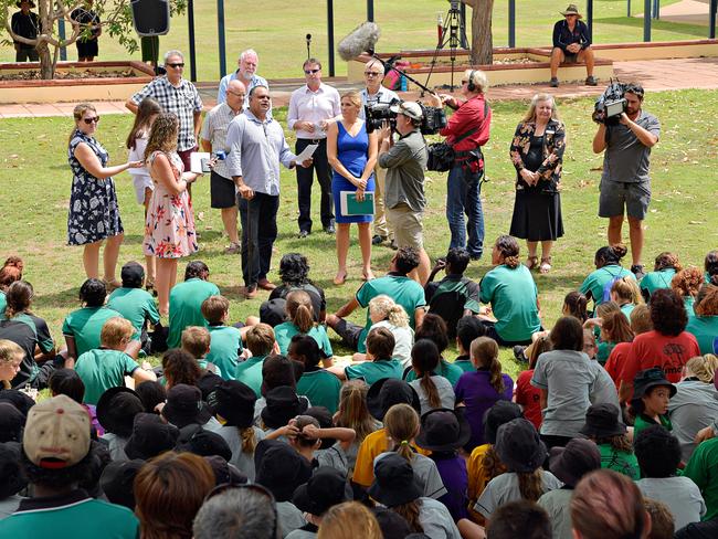 Michael Long announces to the students of Kormilda College that the school will be saved.