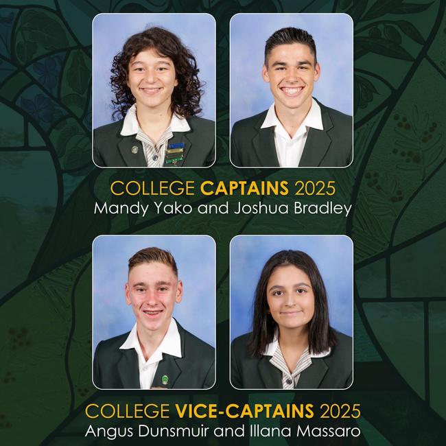 Marist-Sion College captains for 2025: Mandy Yako, Joshua Bradley and Vice-captains: Angus Dunsmuir, Illana Massaro. Picture: Facebook