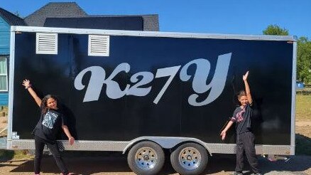 Ford’s new black and silver food truck comes fully equipped with the works including an oven and fryer and is named K27Y, a reference to Ford’s viral fame. Picture: GoFundMe