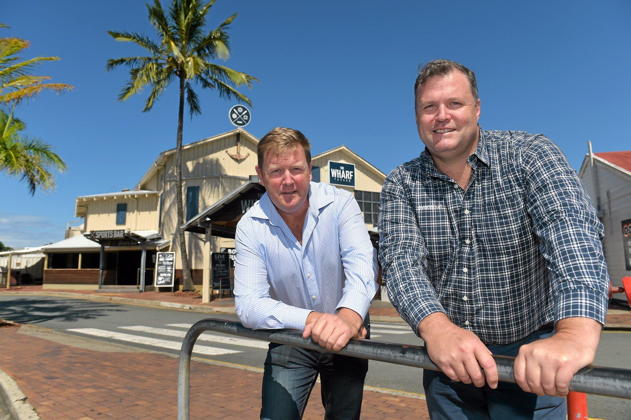 Dirk Long (left) and Matthew Evans have new plans to develop the Wharf complex at Mooloolaba.Photo: Warren Lynam / Sunshine Coast Daily. Picture: Warren Lynam