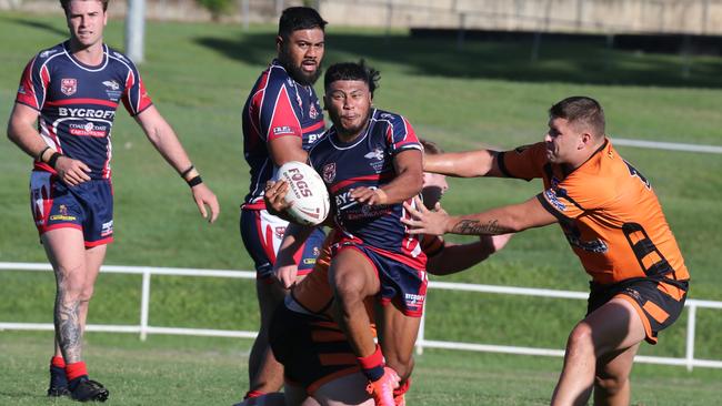 Runaway Bay fullback Tyler Han (pictured with ball) has been selected in the 25-man U20s Chairman’s Challenge squad. Pic Mike Batterham