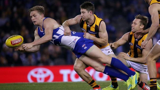 Liam Shiels’ pressure has dropped off in 2020. Here he is tackling Jack Ziebell. Picture: Colleen Petch