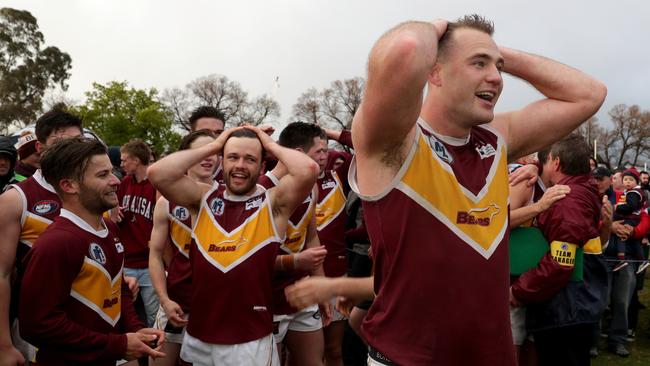 Captain Patrick Flynn comes to terms with Lower Plenty’s grand final win. Picture: Mark Dadswell.