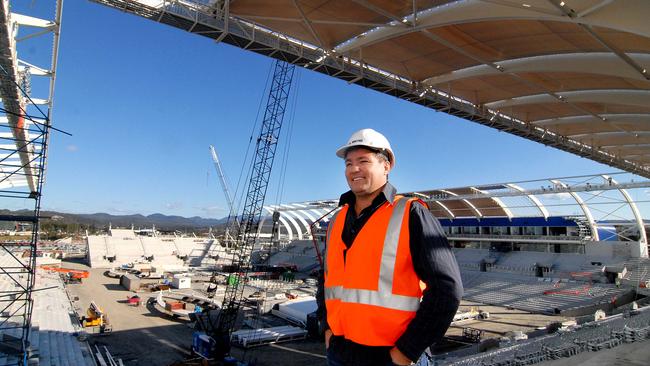 In July 2007, then Gold Coast Titans communications manager Jason Sintome is excited about the progress of construction on the new ground. Picture: Tim Marsden.