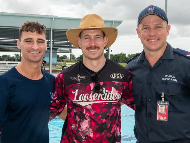 Angus Jacobs, Linden Rosier and Beau Tanton at the Mackay Aquatic & Recreation Complex for the Fire and Rescue Service, Movember event consisting of a 60km pool swim.Picture: Michaela Harlow