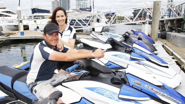 Ky and Kate Parker of Gold Coast Watersports at Mariners Cove. Picture: Tertius Pickard