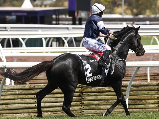 Ryan Moore is seen on The Cliffsofmoher after the horse broke down. Picture: Dan Himbrechts