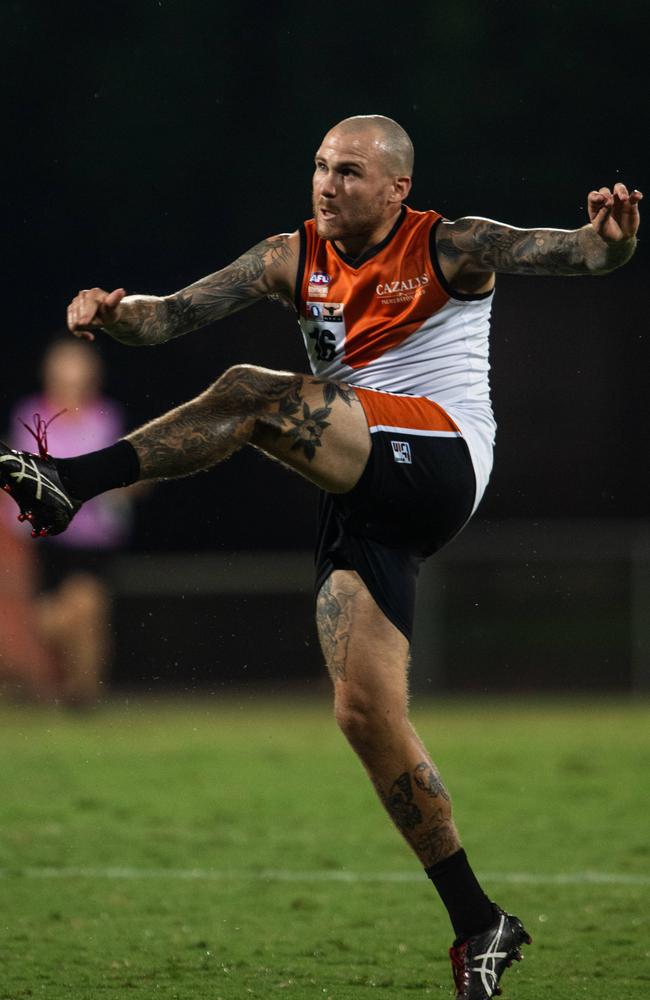 Jayden Magro as the NTFL Buffaloes' mens side beat the Essendon Bombers. Picture: Pema Tamang Pakhrin