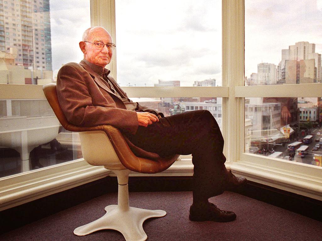 The late architect Ken Woolley in his Sydney office in 2000 (above; picture: Fiona-Lee Quimby) and the view from the Cooper St house (below, picture Carl Stevens).