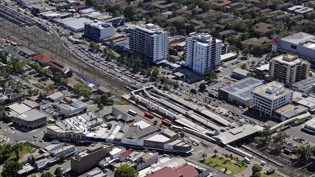 Aerial shot of and Hornsby CBD. Pic: Appliancesonline Legend Blimp