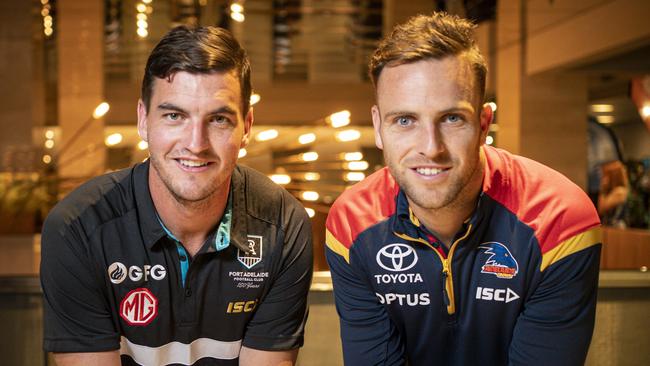 Tom Rockliff, left, and Brodie Smith have noticed the conversation on the street shifting to fantasy.