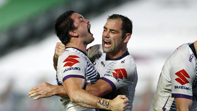 The Melbourne Storm were too good for the Knights in the first half and defended well in the second. Picture: AAP.