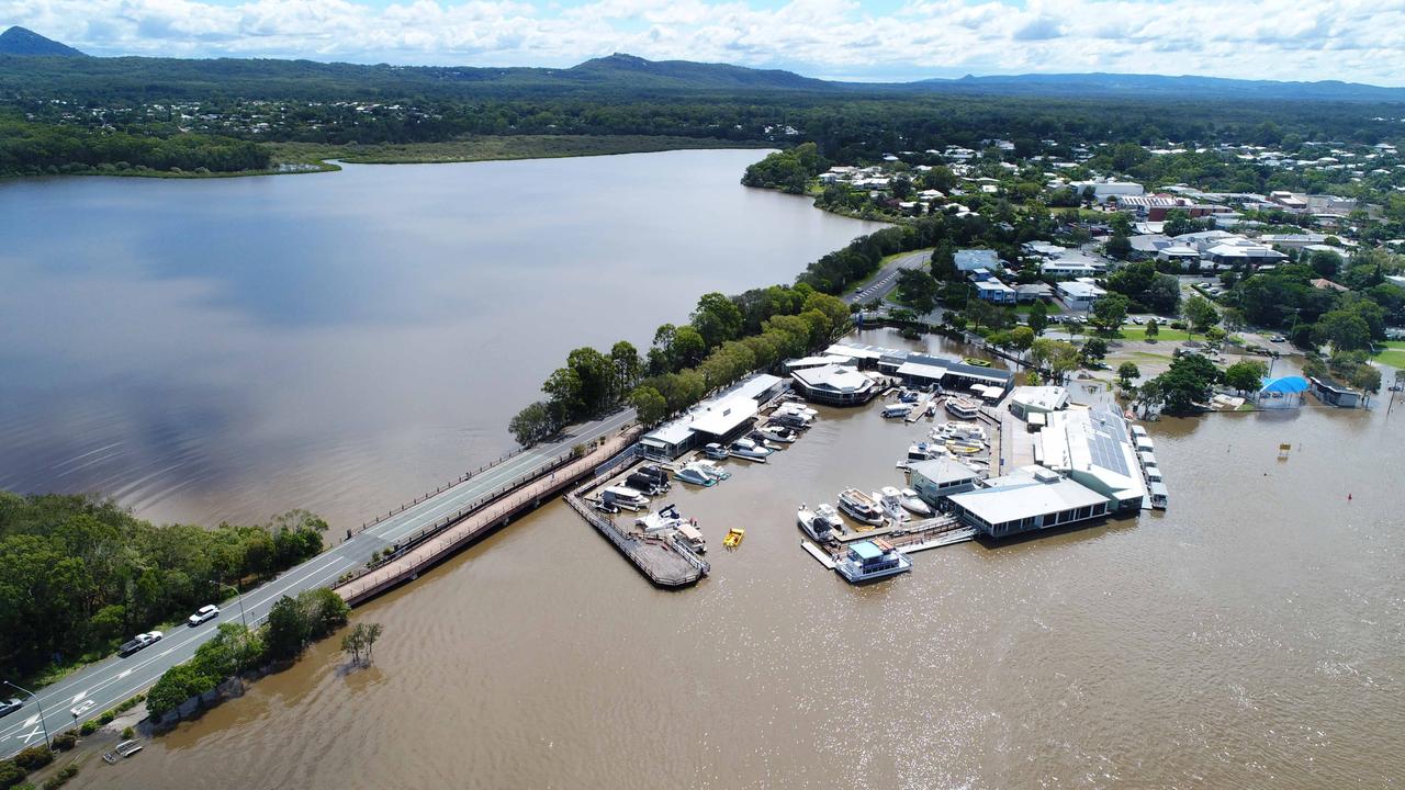 Hilton Tce, Tewantin, remains closed after heavy rainfall over the weekend. (aerial photos Noosa River). Picture: Patrick Woods.