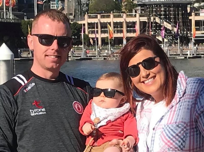 Peter McMahon, his wife Louise McMahon and their eight-month-old Connor McMahon. Peter is leading more than 100 tradies on a mission to save Armidale. Picture: Supplied