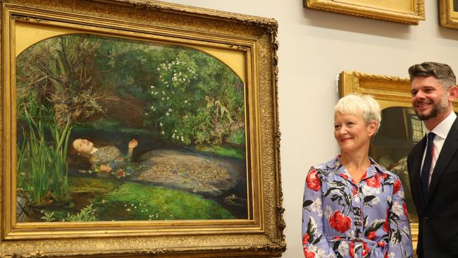 Russell Agro Tate Director Maria Balshaw and NGA Director Nick Mitzevich with Ophelia at Tate Britain