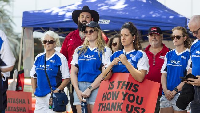 Mark Turner behind nurses and midwives at the union strike on September 1. Picture: Floss Adams