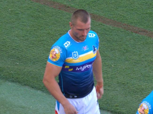 Kieran Foran of the Ttians heads to the bench. Fox League.