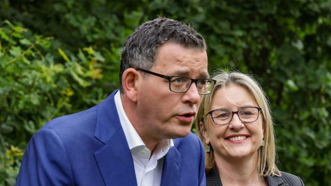 Daniel Andrews and Jacinta Allan in the gardens of Parliament House. Picture NCA NewsWire / Ian Currie