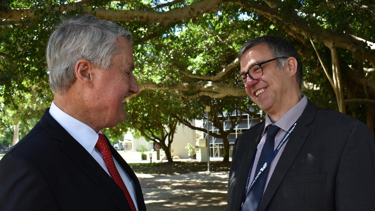 Mackay Regional Council Mayor Greg Williamson welcomed the newly selected chief executive officer Michael Thomson after the council meeting on Wednesday August 12.