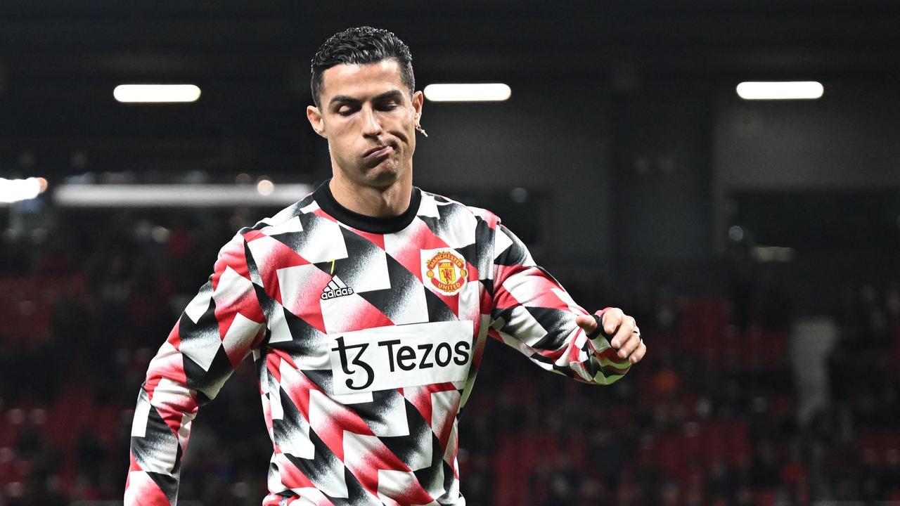 Manchester United's Portuguese striker Cristiano Ronaldo is not happy. Photo by Oli SCARFF / AFP.