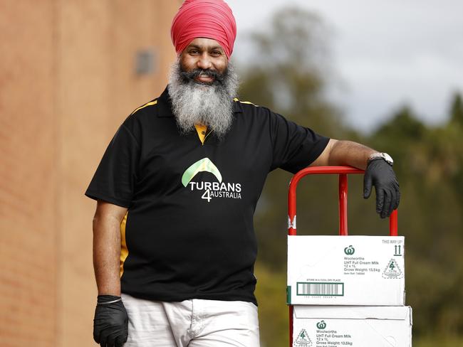 Amar Singh, founder of Turbans 4 Australia, is continuing to volunteer even as his own trucking business suffers in the lockdown. Picture: Jonathan Ng