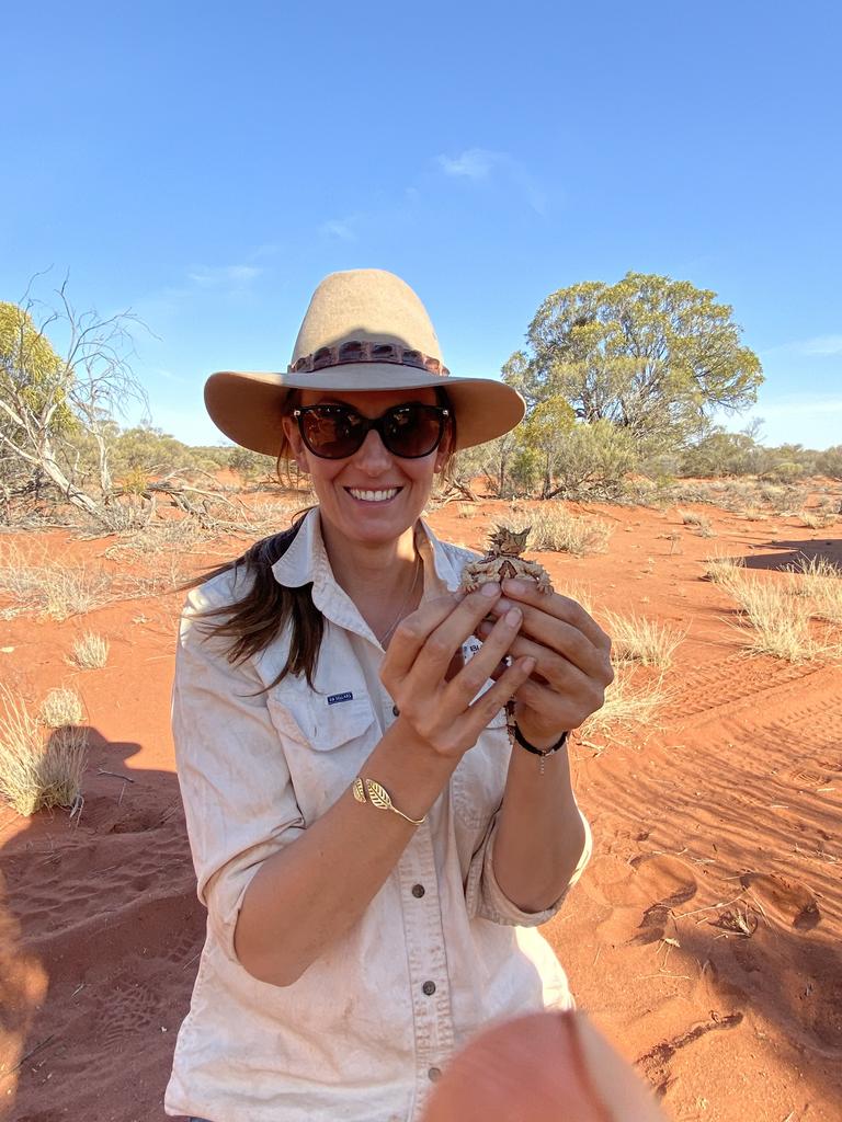 Kate Taylor with a thorny devil. Picture: Bush Heritage Australia