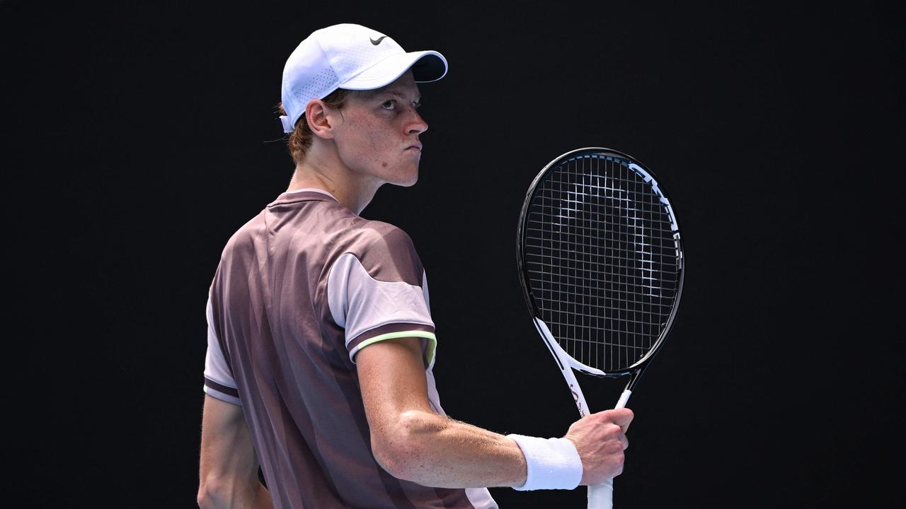 Italy's Jannik Sinner reacts during his straight sets win. Picture: Getty