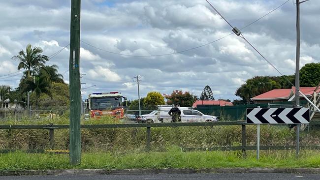 Emergency services at the scene on Tooley Street, Maryborough.