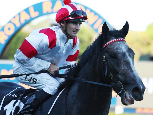 SYDNEY, AUSTRALIA - APRIL 06: Tyler Schiller riding Celestial Legend wins Race 8 The Star Doncaster Mile during Sydney Racing at Royal Randwick Racecourse on April 06, 2024 in Sydney, Australia. (Photo by Jeremy Ng/Getty Images)