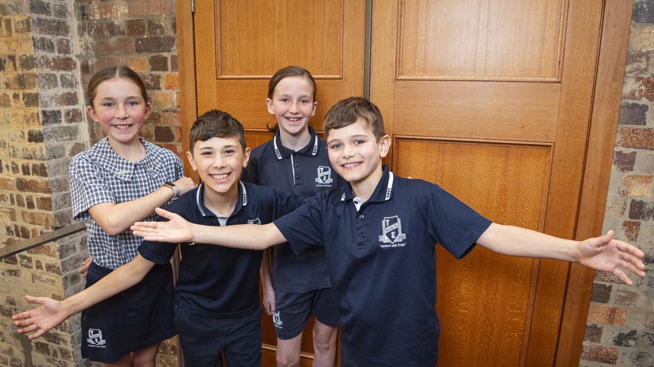 Toowoomba East SS students (from left) Grace Simpson, Oren Miller, Sienna Macey and James King on day three of Sing Out 2024 at The Empire, Thursday, June 6, 2024. Picture: Kevin Farmer