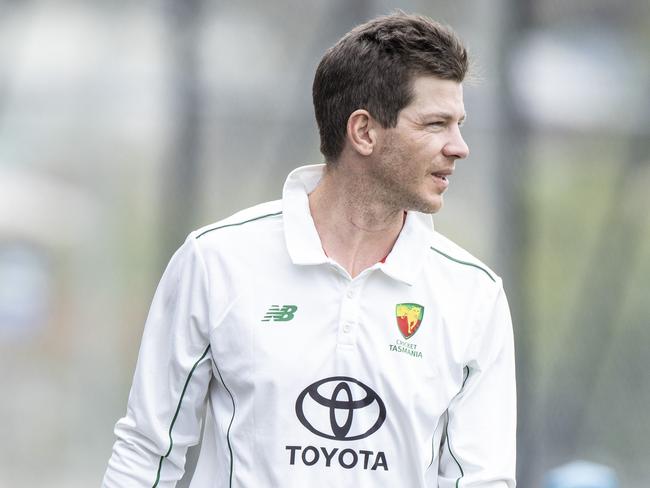 Photograph shows Tim Paine with Tas 2 team mates at Lindisfarne whilst waiting to bat. Picture Eddie Safarik