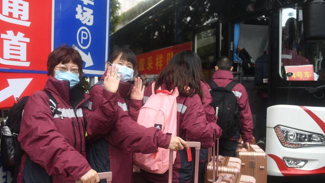 Emergency medical staff leave China to help Hong Kong’s Covid outbreak. Picture: AFP.