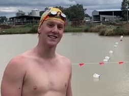 Paralympian Col Pearse, the rising teenage swim star who is training in his family’s dairy farm dam during isolation.Picture: Supplied