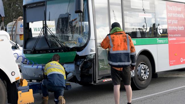 PERTH, AUSTRALIA _Newswire photos JULY 24 2024., A Transperth bus crashed into a small vehicle on Ellen Stirling Boulevard in Innaloo. Four ambulances rushed to the scene of a school bus crash in Perth’s north. Picture NCA Newswire /  Sharon Smith