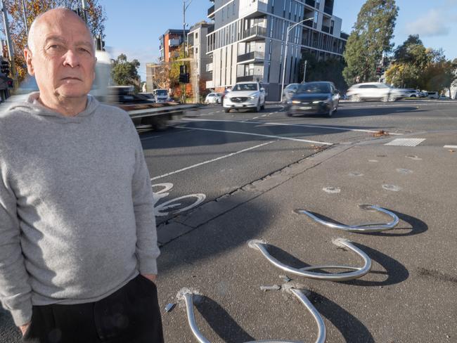 Denis Moriarty, head of social enterprise Our Community House which is based on the corner is angry that his pleas to Road Safety Minister Melissa Horne have been ignored. Picture: Tony Gough