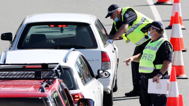 Police intercepting vehicles on the Gold Coast Hwy. Picture: Nigel Hallett