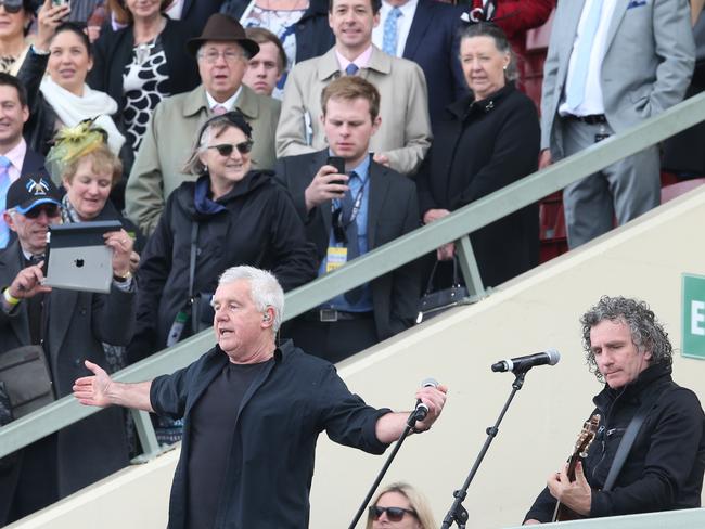 Daryl Braithwaite sings at the 2016 Cox Plate at Moonee Valley. Picture: David Crosling