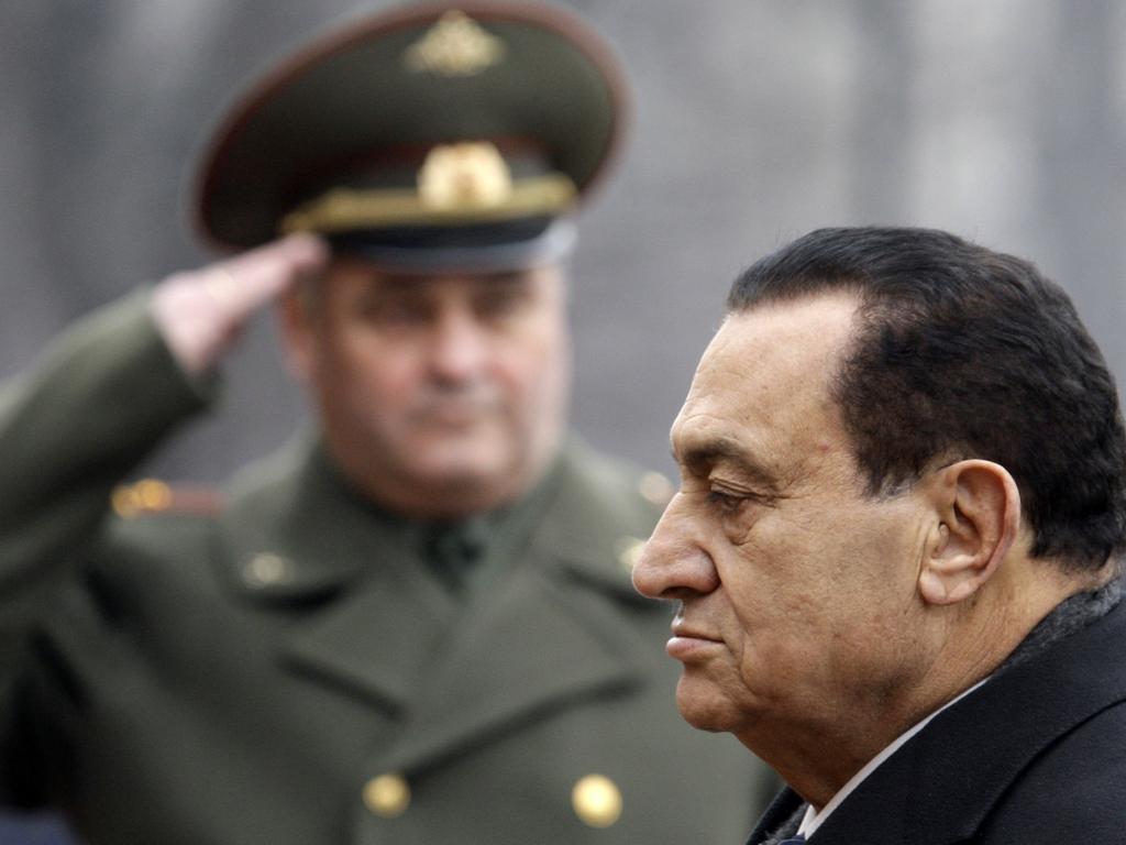 Egypt's President Hosni Mubarak looks attends a wreath laying ceremony at the Tomb of the Unknown Soldier outside Moscow's Kremlin wall. Picture: AP