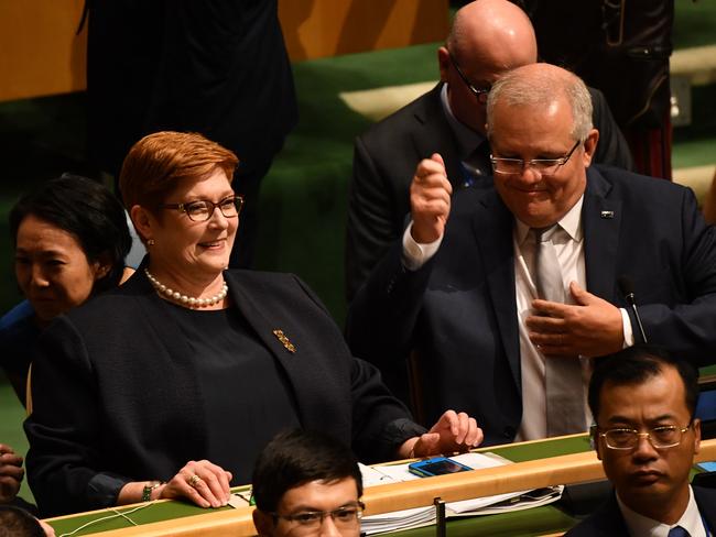 Australia's Minister for Foreign Affairs Marise Payne watched Scott Morrison’s speech from the floor of the UN. Picture: AAP