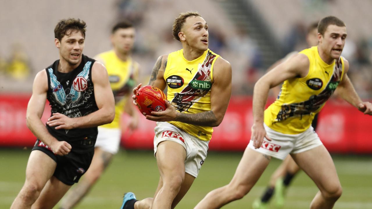 Shai Bolton has hit form but the Tigers still can’t post winning scores. Picture: Darrian Traynor/AFL Photos/via Getty Images