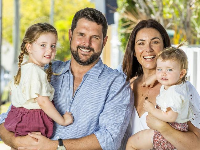 Nick and Lauren Kelly with three-year-old Vivienne and 18-month-old Claudia in New Farm, Sunday, November 15, 2020 - Picture: Richard Walker